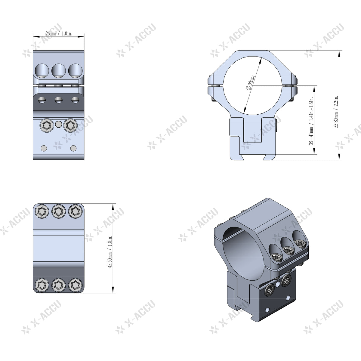 Anillos Dovetail de Elevación Ajustable X-ACCU de 30mm