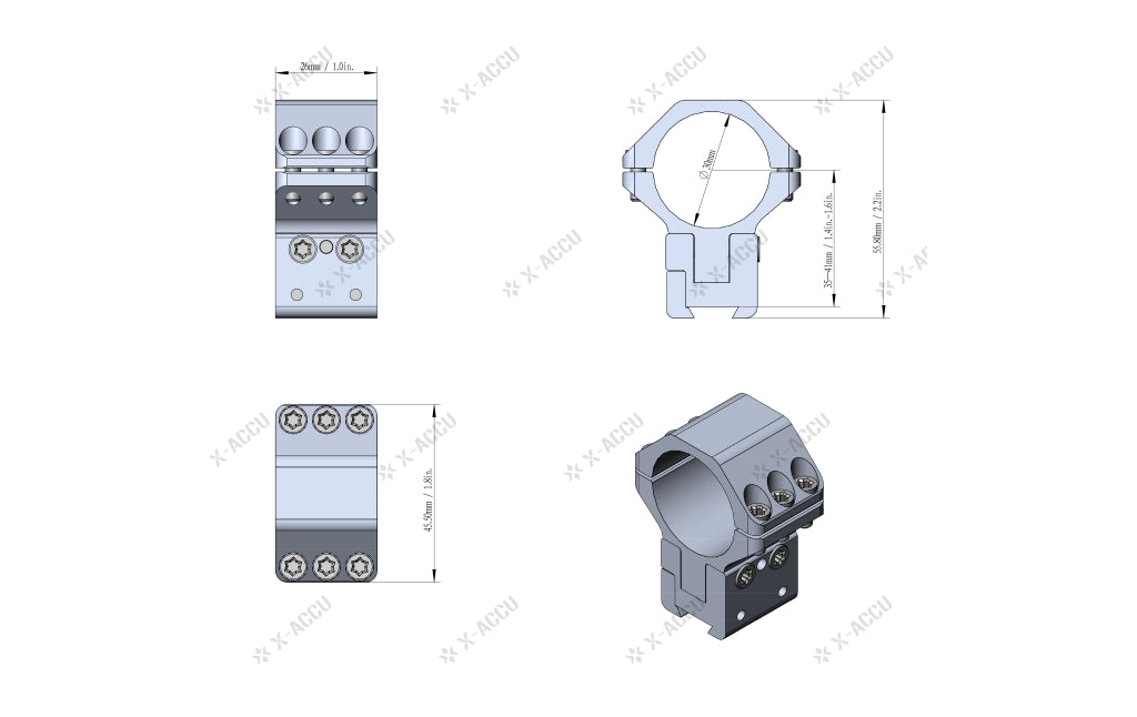 Anillas Dovetail X-ACCU 30mm Ajustable