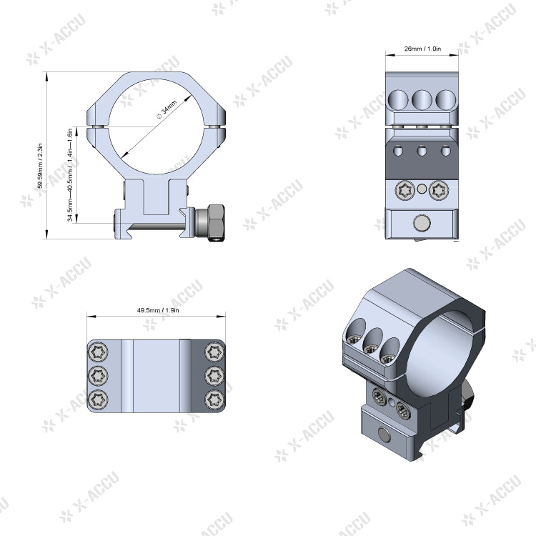Anillos Picatinny de Elevación Ajustable X-ACCU de 34mm