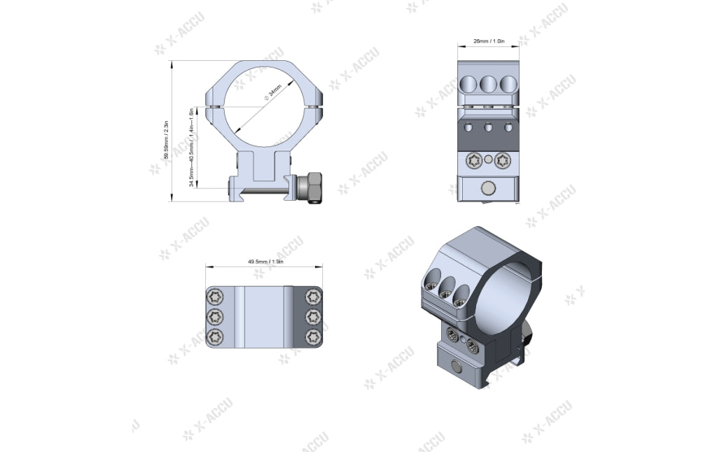 Anillas Picatinny X-ACCU de 34mm Ajustable