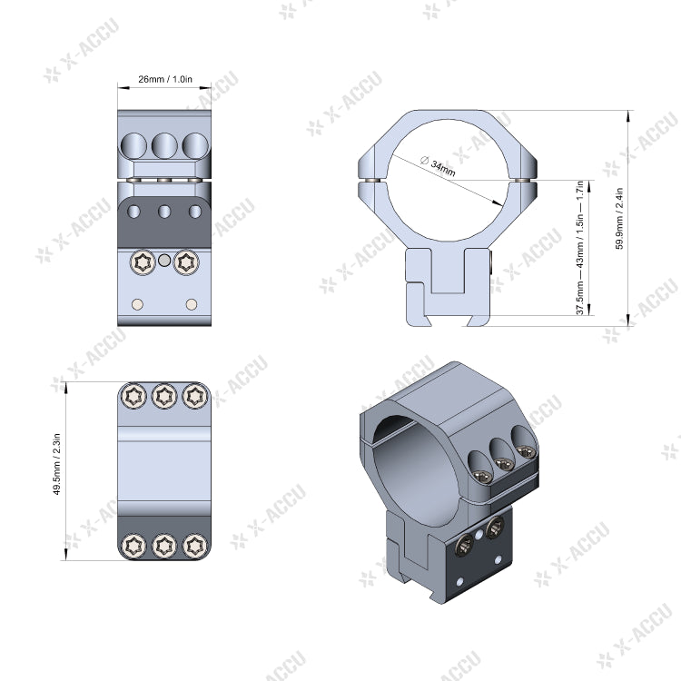 Anillos Dovetail de Elevación Ajustable X-ACCU de 34mm